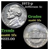 1972-p Jefferson Nickel 5c Grades GEM+ 5fs