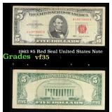 1963 $5 Red Seal United States Note Grades vf++
