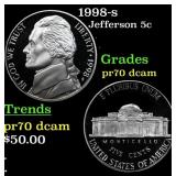 1998-s Proof Jefferson Nickel 5c pr70 dcam SEGS