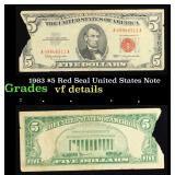 1963 $5 Red Seal United States Note Grades vf deta