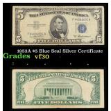 1953A $5 Blue Seal Silver Certificate Grades vf++