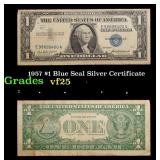 1957 $1 Blue Seal Silver Certificate Grades vf+