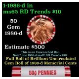 BU Shotgun Lincoln 1c roll, 1986-d 50 pcs Bank Wra