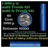 BU Shotgun Jefferson 5c roll, 1980-p 40 pcs Bank $