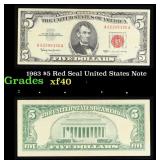 1963 $5 Red Seal United States Note Grades xf