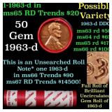 BU Shotgun Lincoln 1c roll, 1963-d 50 pcs Bank Wra