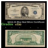 1953A $5 Blue Seal Silver Certificate Grades vf++