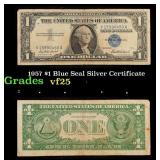 1957 $1 Blue Seal Silver Certificate Grades vf+