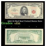 1963 $5 Red Seal United States Note Grades vf++