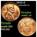 1955-d Lincoln Cent 1c Grades Gem+ Unc RD