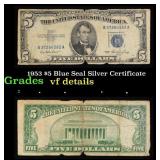 1953 $5 Blue Seal Silver Certificate Grades vf det