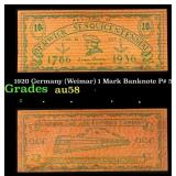 1920 Germany (Weimar) 1 Mark Banknote P# 58 Choice