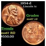 1954-d Lincoln Cent 1c Grades GEM++ Unc RD