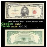 1963 $5 Red Seal United States Note Grades Choice