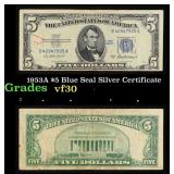 1953A $5 Blue Seal Silver Certificate Grades vf++