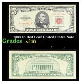 1963 $5 Red Seal United States Note Grades xf
