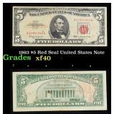 1963 $5 Red Seal United States Note Grades xf