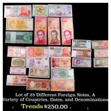 Lot of 25 Different Foreign Notes, A Variety of Co