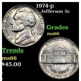 1974-p Jefferson Nickel 5c Grades GEM+ Unc