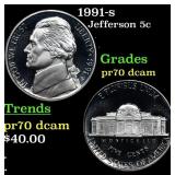 1991-s Proof Jefferson Nickel 5c pr70 dcam SEGS