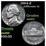 1964-d Jefferson Nickel 5c Grades GEM+ Unc