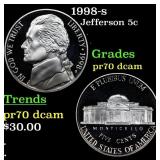 1998-s Proof Jefferson Nickel 5c pr70 dcam SEGS