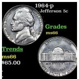 1964-p Jefferson Nickel 5c Grades GEM+ Unc