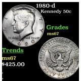 1980-d Kennedy Half Dollar 50c Grades GEM++ Unc