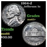 1964-d Jefferson Nickel 5c Grades GEM+ Unc