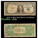 1957 $1 Blue Seal Silver Certificate Grades vf+
