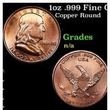 1oz .999 Fine Copper Bullion Round - Franklin Half