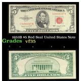 1953B $5 Red Seal United States Note Grades vf++