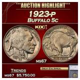 *Highlight* 1923-p Buffalo Nickel 5c ms67 SEGS (fc