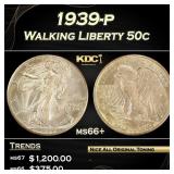1939-p Walking Liberty Half Dollar 50c Grades GEM+