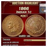 *Highlight* 1866 Indian Cent 1c ms65+ bn SEGS (fc)