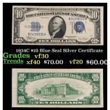 1934C $10 Blue Seal Silver Certificate Grades vf++