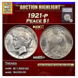 *Highlight* 1921-p Peace Dollar $1 ms65+ SEGS (fc)