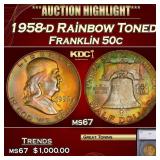*Highlight* 1958-d Franklin Half Dollar Rainbow To