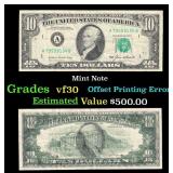 Mint Error 1985 $10 Federal Reserve Note Grades vf