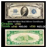 1934 $10 Blue Seal Silver Certificate Grades vf++