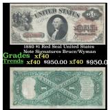 1880 $1 United States Note Grades xf Signatures Br