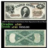 1880 $1 Red Seal United States Note Grades xf Sign