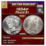 *Highlight* 1934-p Peace Dollar $1 ms65+ SEGS (fc)