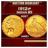 *Highlight* 1912-p Gold Indian Half Eagle $5 Selec