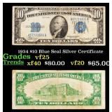 1934 $10 Blue Seal Silver Certificate Grades vf+