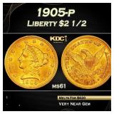 PCGS 1905-p Gold Liberty Quarter Eagle $2 1/2 ms61