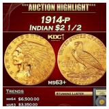 *Highlight* 1914-p Gold Indian Quarter Eagle $2 1/
