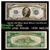 1934A $10 Blue Seal Silver Certificate Grades vf++