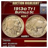 *Highlight* 1913-d Ty I Buffalo Nickel 5c ms66+ SE