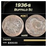 1936-s Buffalo Nickel 5c Grades GEM+ Unc